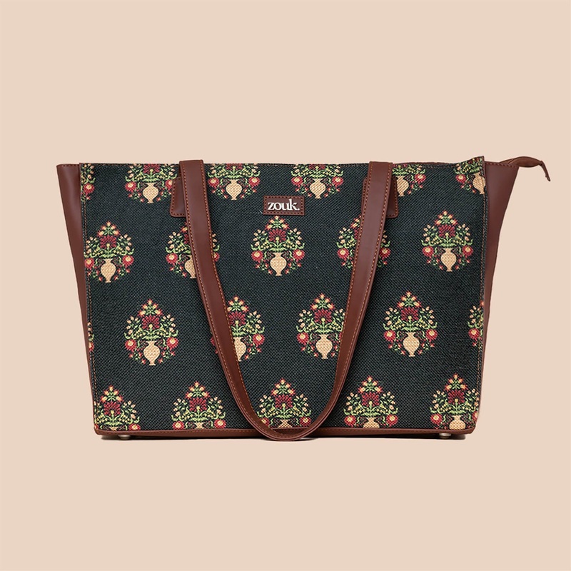 Royal Green Mogra Print Office Tote Bag