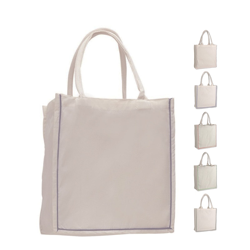 100% Cotton Color Stripe Shopping Tote Bags W/Fancy Handles