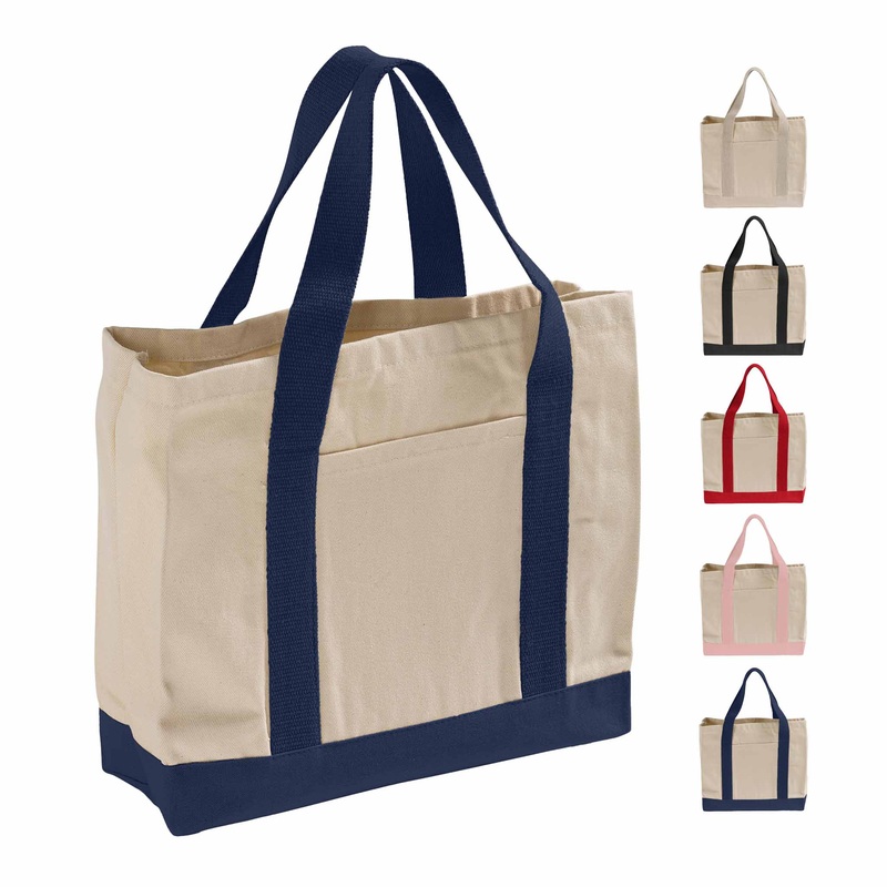 Heavy Canvas Twill Two Tone Shopping Tote Bag - TF285