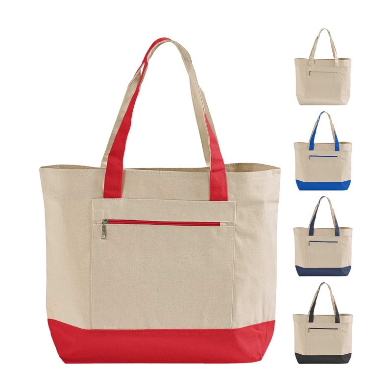 Heavy Canvas Zippered Shopping Canvas Bags W/Front Pocket