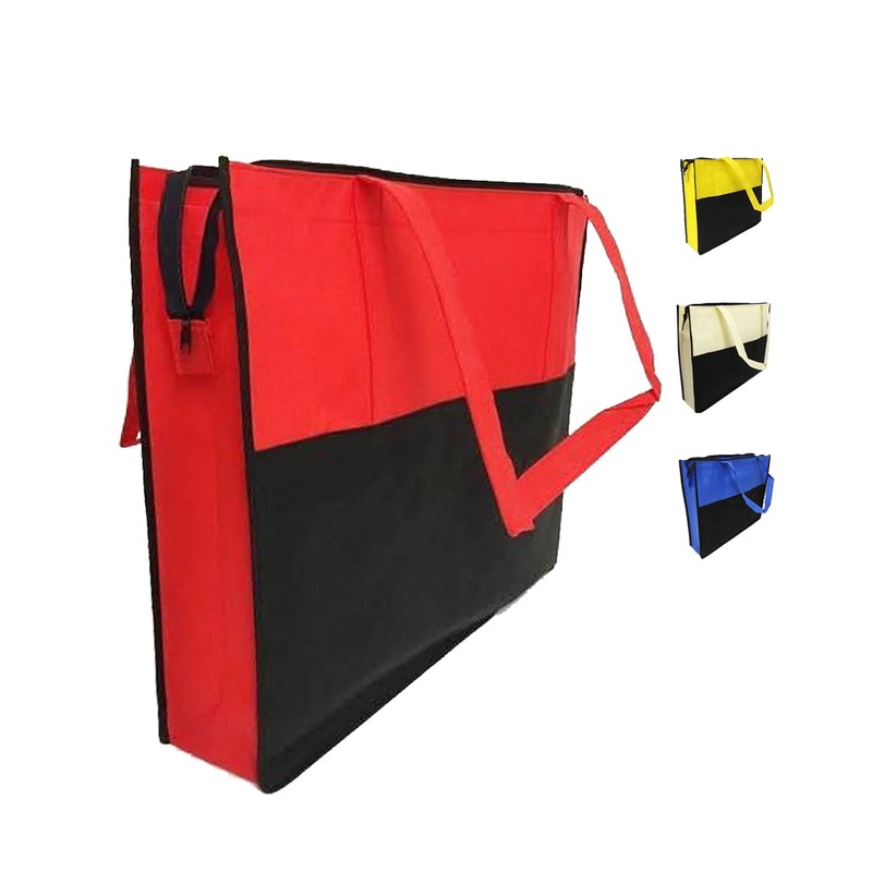 Two Tone Polypropylene Large Zippered Tote Bag