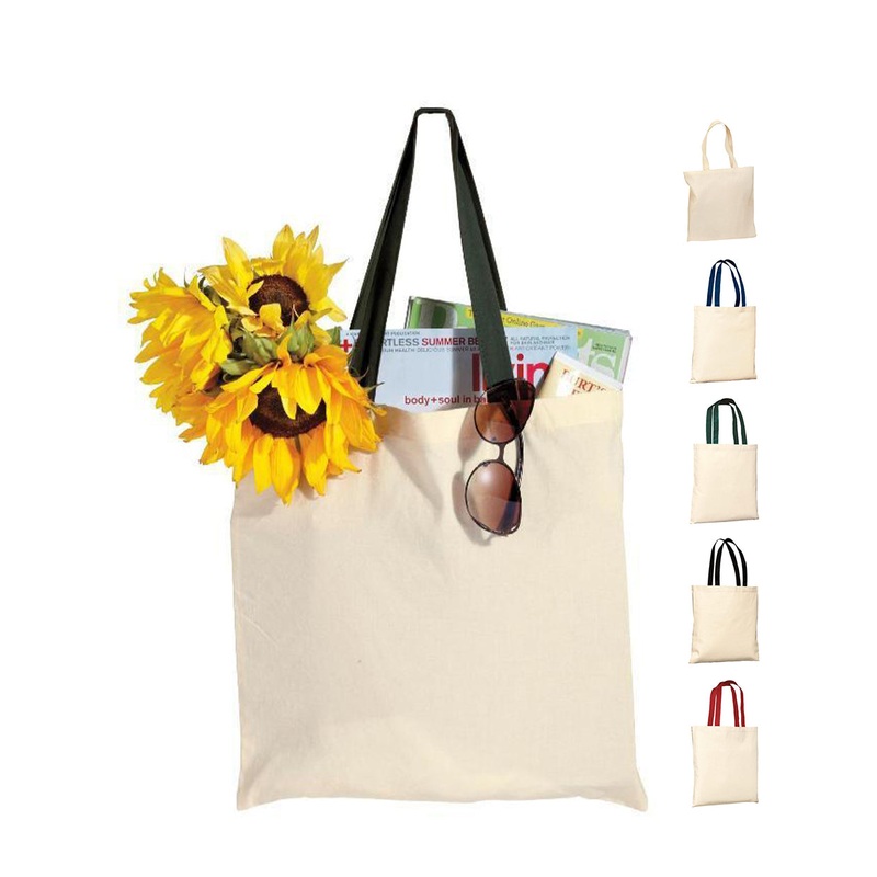 12 ct 100% Cotton Value Tote Bag with Contrast Handles - By Dozen