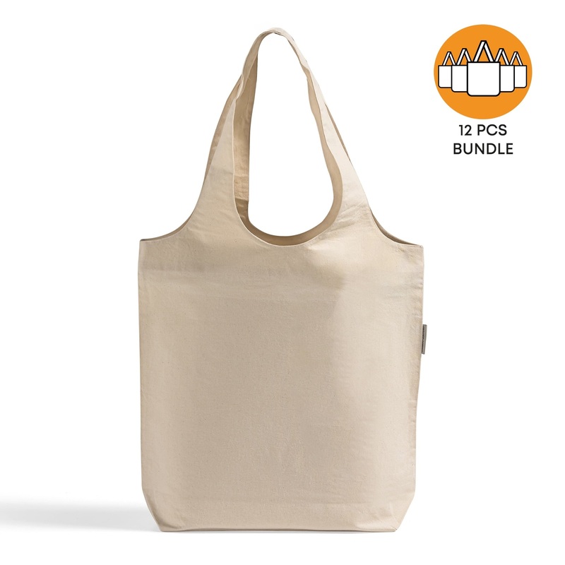 12 ct Large 100% Soft Cotton Stow-N-Go Tote Bag - By Dozen