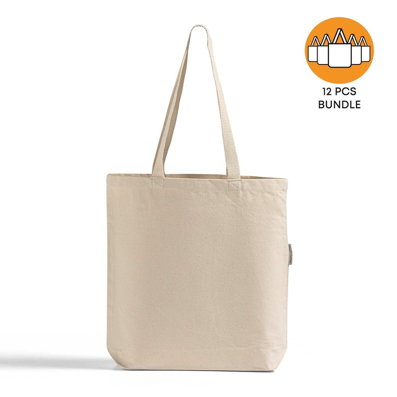 12 ct Organic Cotton Canvas Grocery Tote Bags W/Gusset - By Dozen