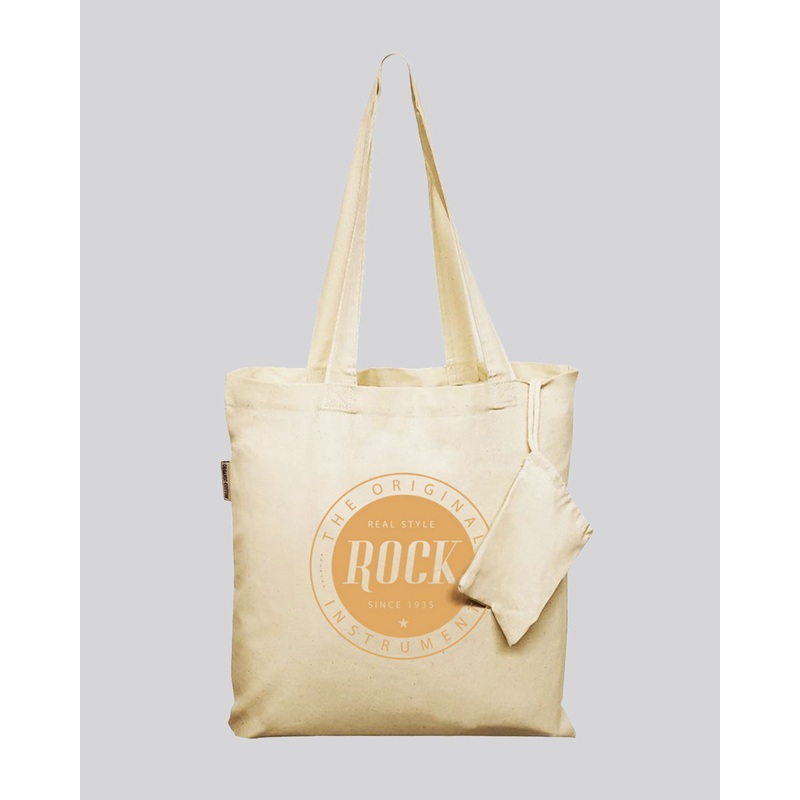 Foldable Cotton Tote Bags w/ Drawstring Pouch - Organic Foldable Tote Bags With Your Logo