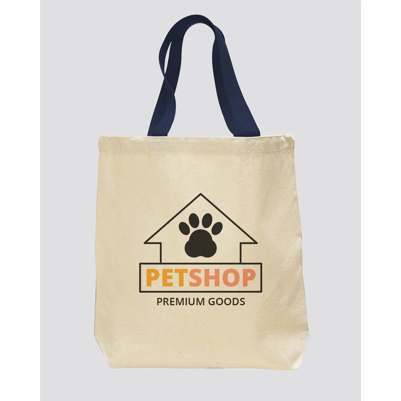 Navy Handle Promotional Canvas Tote Bags  - Promo Canvas Tote Bags With Your Logo