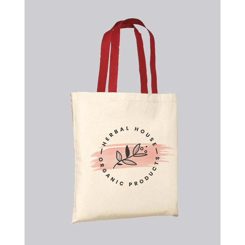 Red/Natural Color Handle Customized Tote Bags - Promo Logo Tote Bags Two Tone