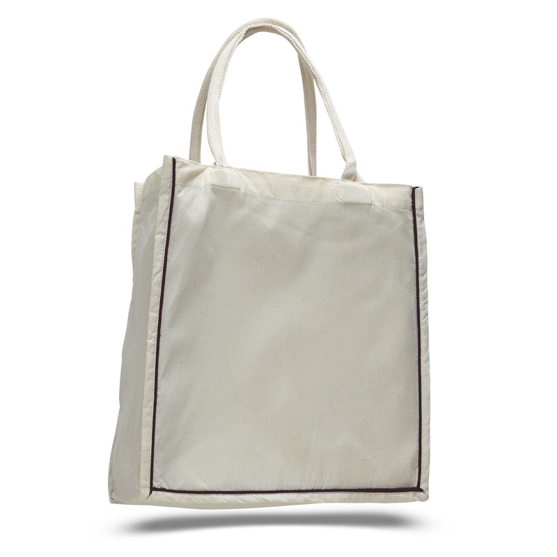 12 ct Color Stripe 100% Cotton Shopping Tote Bags W/Fancy Handles - By Dozen