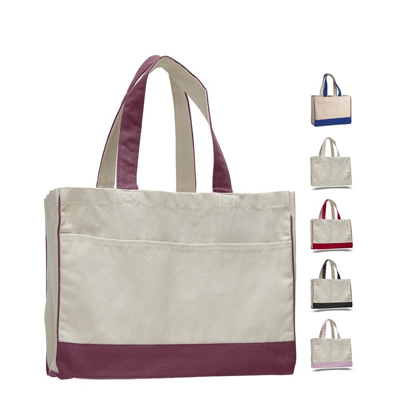 12 ct Cotton Canvas Tote Bag with Inside Zipper Pocket - By Dozen