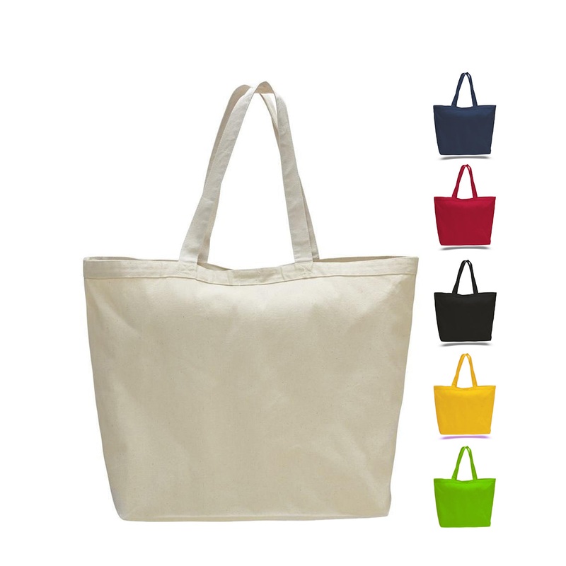 12 ct Extra-Large Heavy Canvas Tote Bags with Hook and Loop Closure - By Dozen