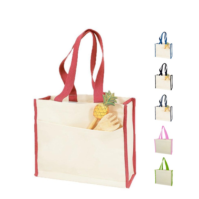 12 ct Heavy Canvas Tote Bag with Colored Trim - By Dozen