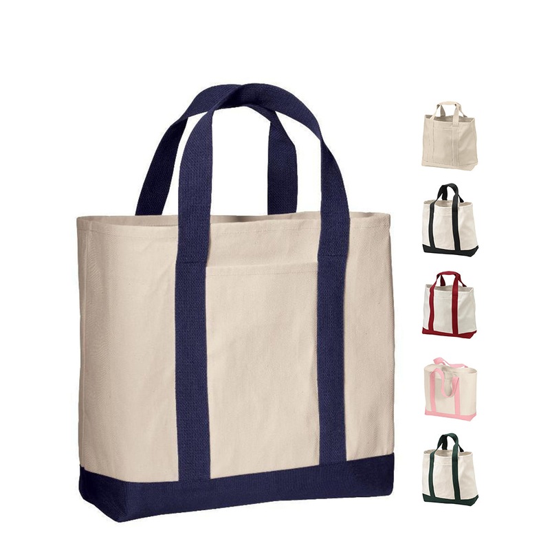 12 ct Heavy Canvas Twill Two Tone Shopping Tote Bag - By Dozen