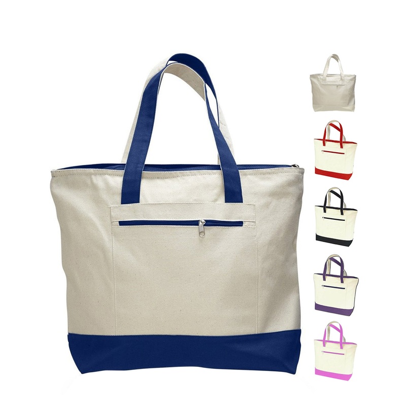 12 ct Heavy Canvas Zippered Shopping Tote Bags - By Dozen
