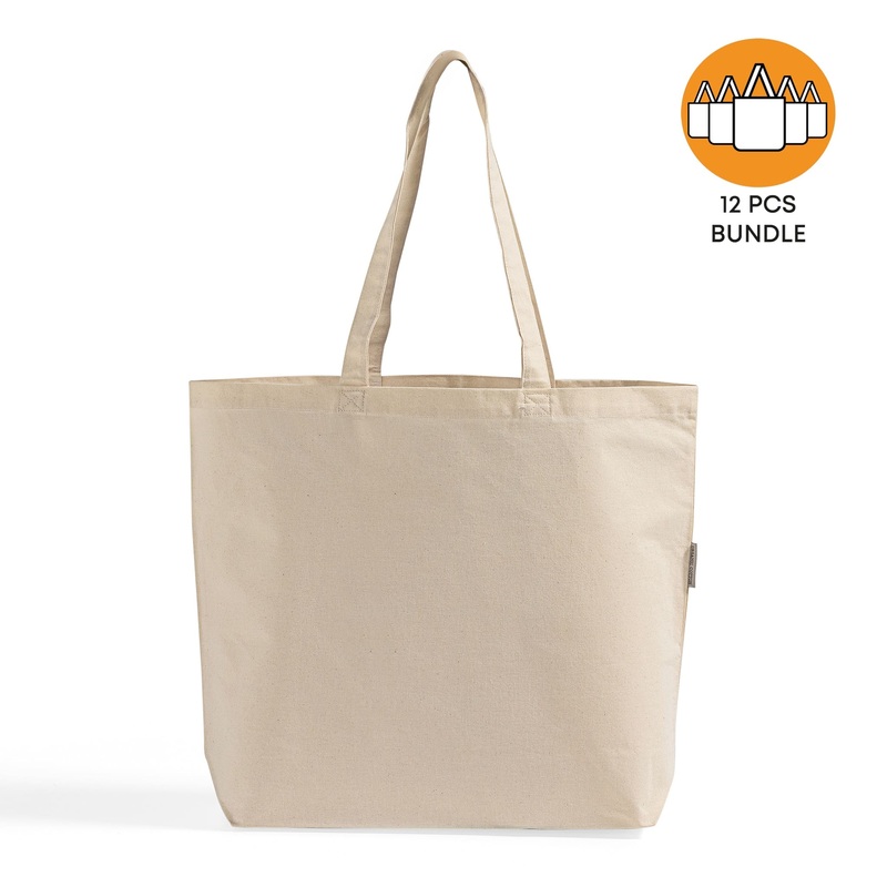 12 ct Large Organic Cotton Grocery Tote Bags - By Dozen