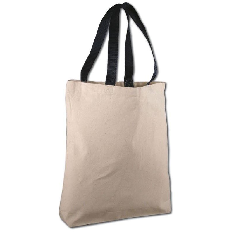 144 ct 100% Cotton Canvas Tote Bags with Color Handles - By Case
