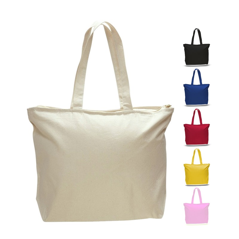 60 ct Heavy Canvas Zipper Tote Bag with Inside Zippered Pocket - By Case