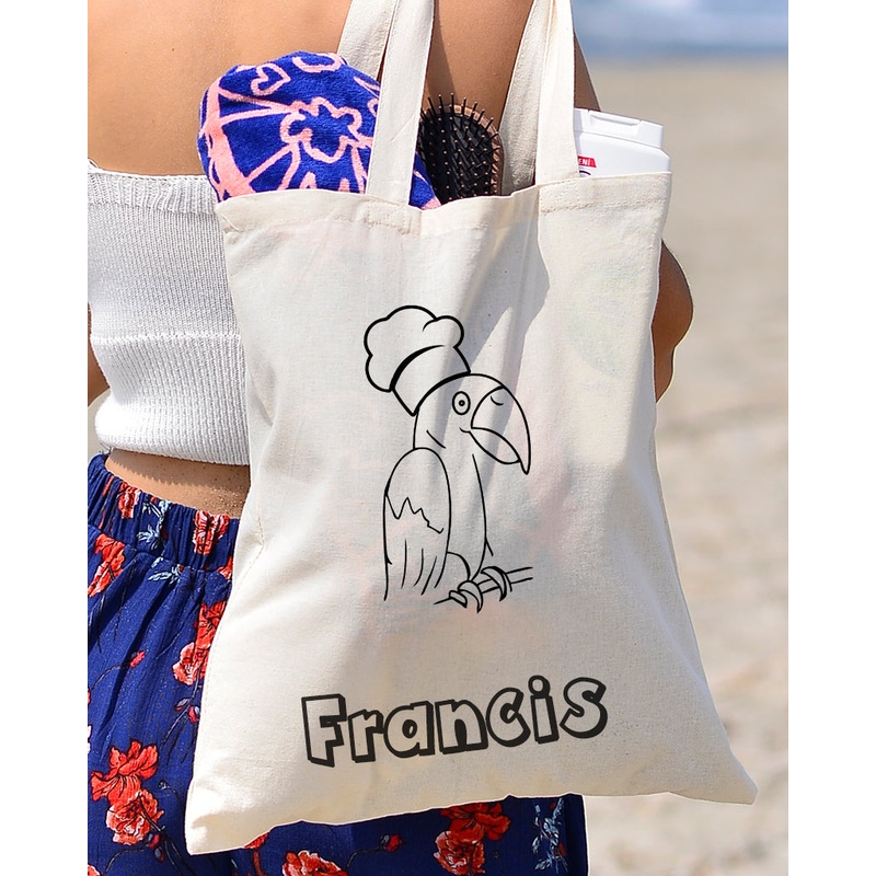 Black Color Parrot Tote Bag (Basic Level) - Coloring-Painting Bags for Kids