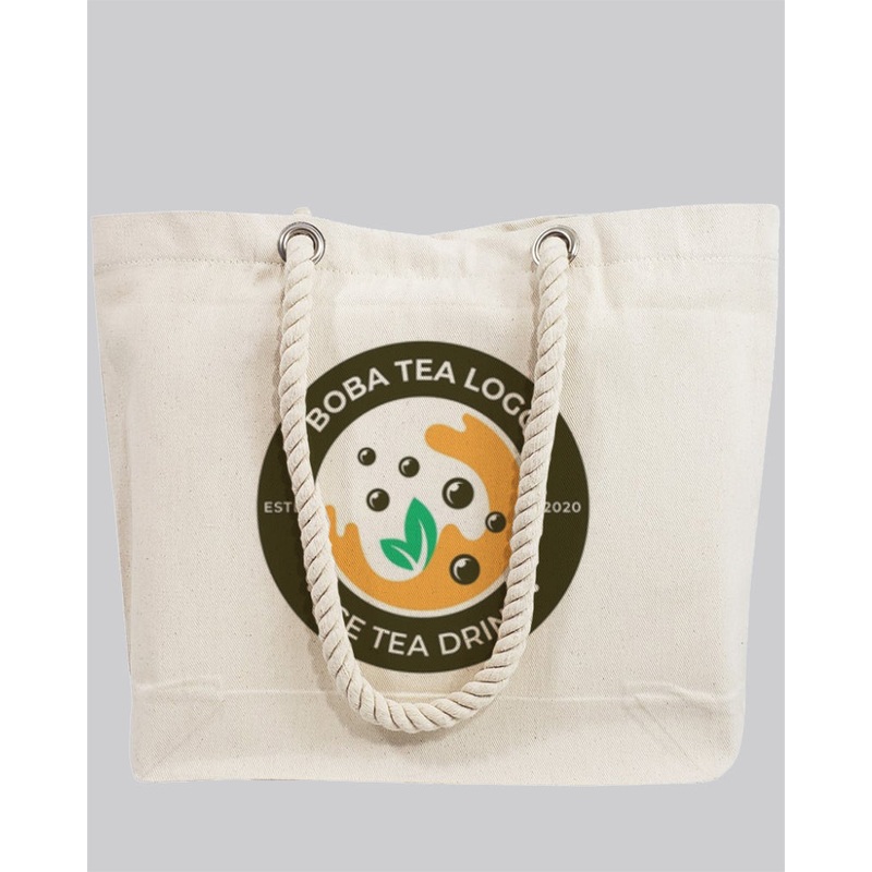 Customized Canvas Beach Fancy Rope Handles Tote Bag - Personalized Tote Bags With Your Logo - RP200