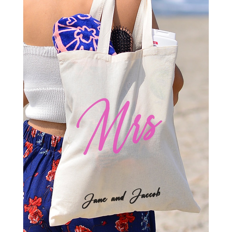 Pink Color Mrs Tote Bag - Bridal-Wedding Tote Bags