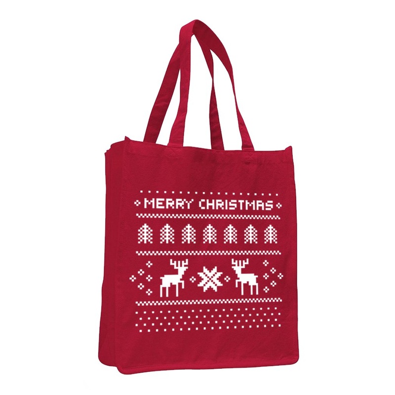 12 ct Merry Christmas Jumbo Size Heavy Canvas Tote Bag - By Dozen