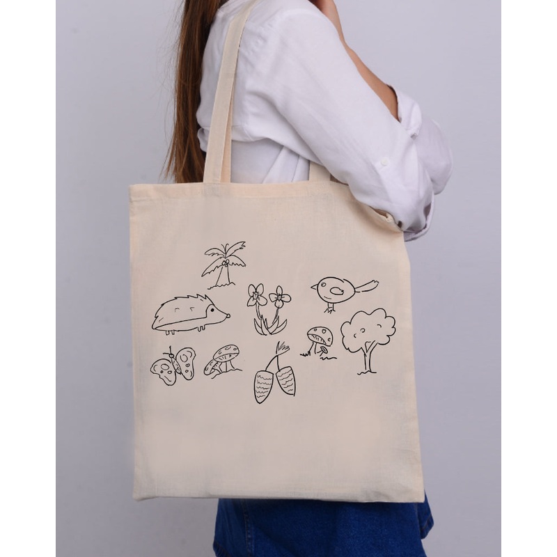Black Color Jungle Tote Bag (Advance Level) - Coloring-Painting Bags for Kids