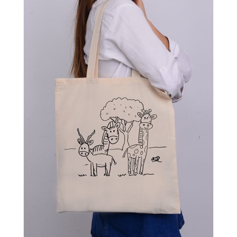 Black Color Lawn Tote Bag (Advance Level) - Coloring-Painting Bags for Kids