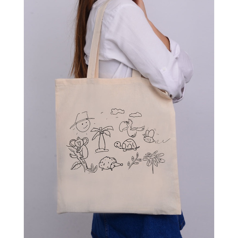 Black Color Tropical Tote Bag (Advance Level) - Coloring-Painting Bags for Kids