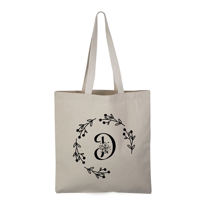 ''D'' Letter Initial Canvas Tote Bag - Initials Bags