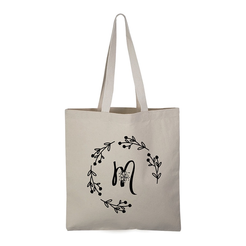 ''M'' Letter Initial Canvas Tote Bag - Initials Bags