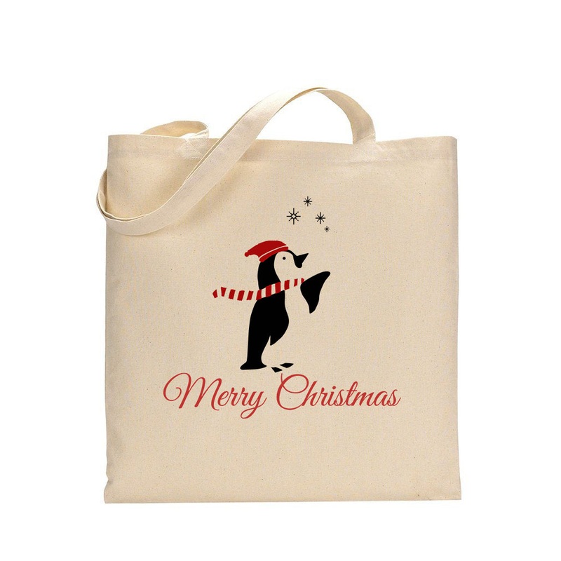 Penguin and Stars Merry Christmas Tote Bag - Christmas Bags