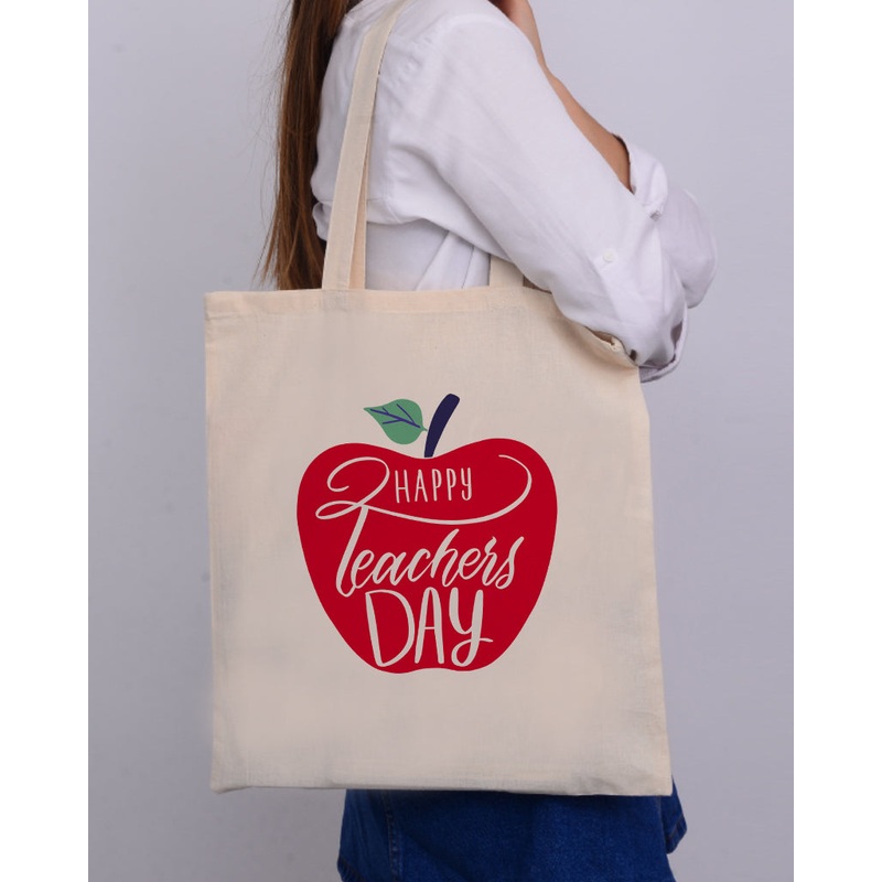 Red Apple Customizable Tote Bag- Teacher's Tote Bags
