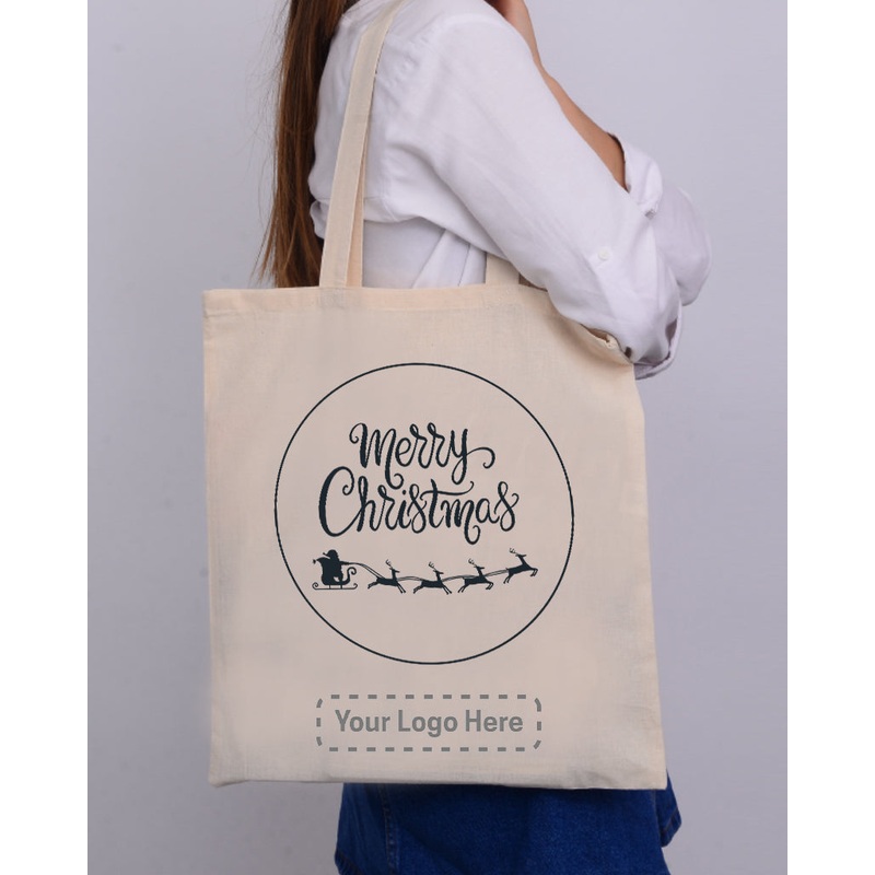 Santa Claus With a Reindeer Flying Christmas Tote Bag - Christmas Bags