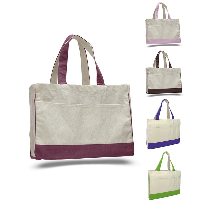 12 ct Cotton Canvas Tote Bag with Inside Zipper Pocket - By Dozen - Alternative Colors