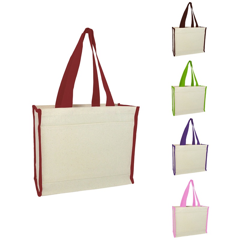 12 ct Heavy Canvas Tote Bag with Colored Trim - By Dozen - Alternative Colors