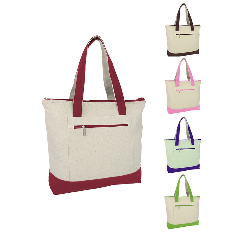 12 ct Heavy Canvas Zippered Shopping Tote Bags - By Dozen - Alternative Colors
