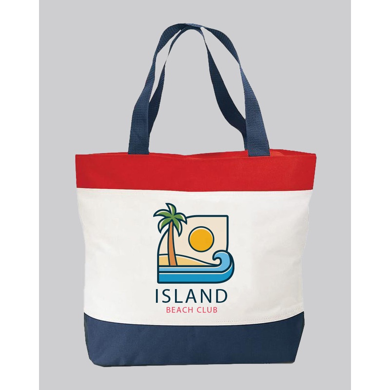 Custom Tri-Color Deluxe Poly Zipper Beach Tote Bags - Sublimation Tote Bags With Your Logo - BS134