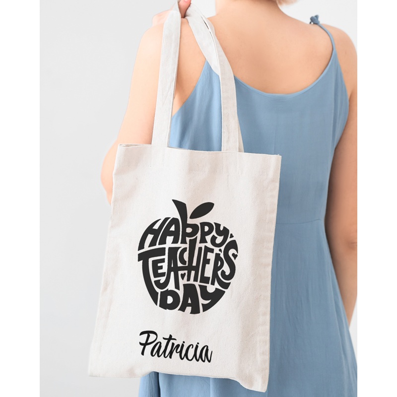 Happy Teacher's Day Apple Customizable Tote Bag - Teacher's Tote Bags