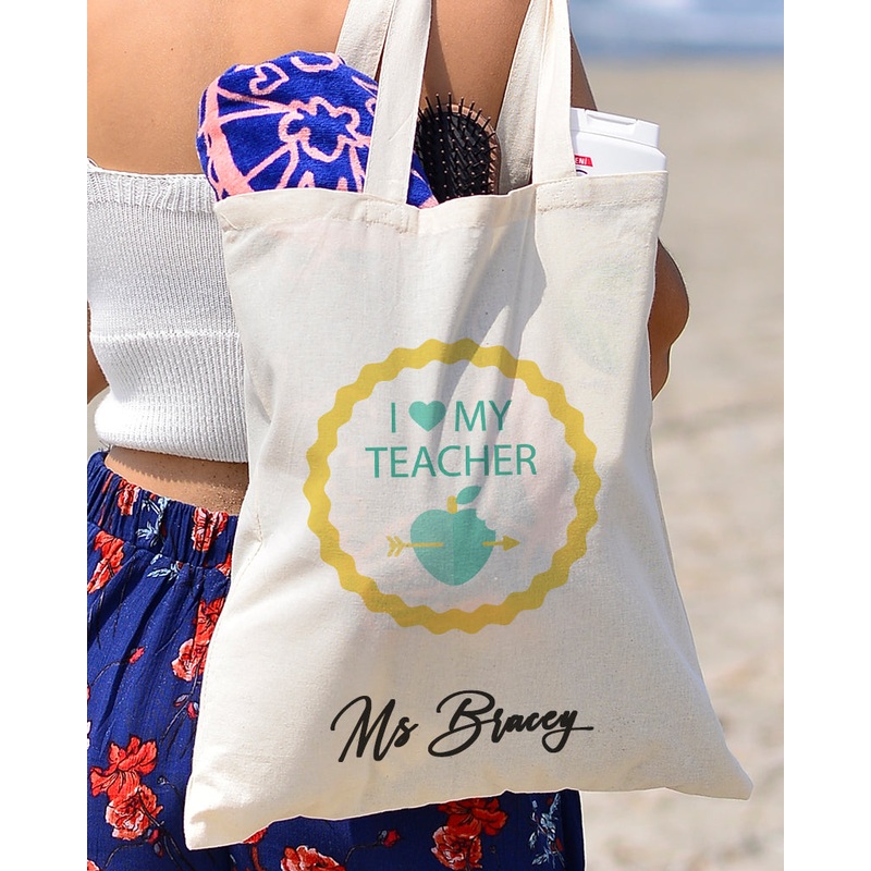 I Love My Teacher Customizable Tote Bag - Teacher's Tote Bags