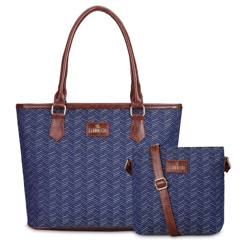 Combo: Adelina Sling & Justina Tote - Durable Faux Leather | Adjustable Strap | 1 Bag Each | Blue Stripes