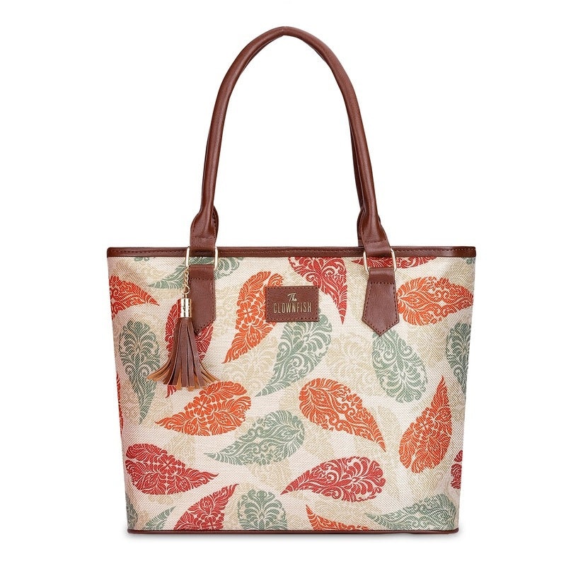 THE CLOWNFISH Aviva Printed Handicraft Fabric Handbag for Women Office Bag Ladies Shoulder Bag Tote for Women College Girls (Dark Blue)