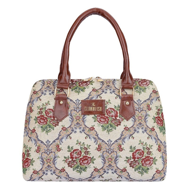 THE CLOWNFISH Montana Series Handbag for Women Office Bag Ladies Purse Shoulder Bag Tote For Women College Girls (Magenta-Floral)