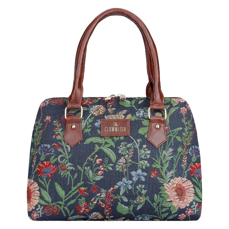 The Clownfish Montana Series Handbag for Women Office Bag Ladies Purse Shoulder Bag Tote For Women College Girls (Navy Blue-Floral)