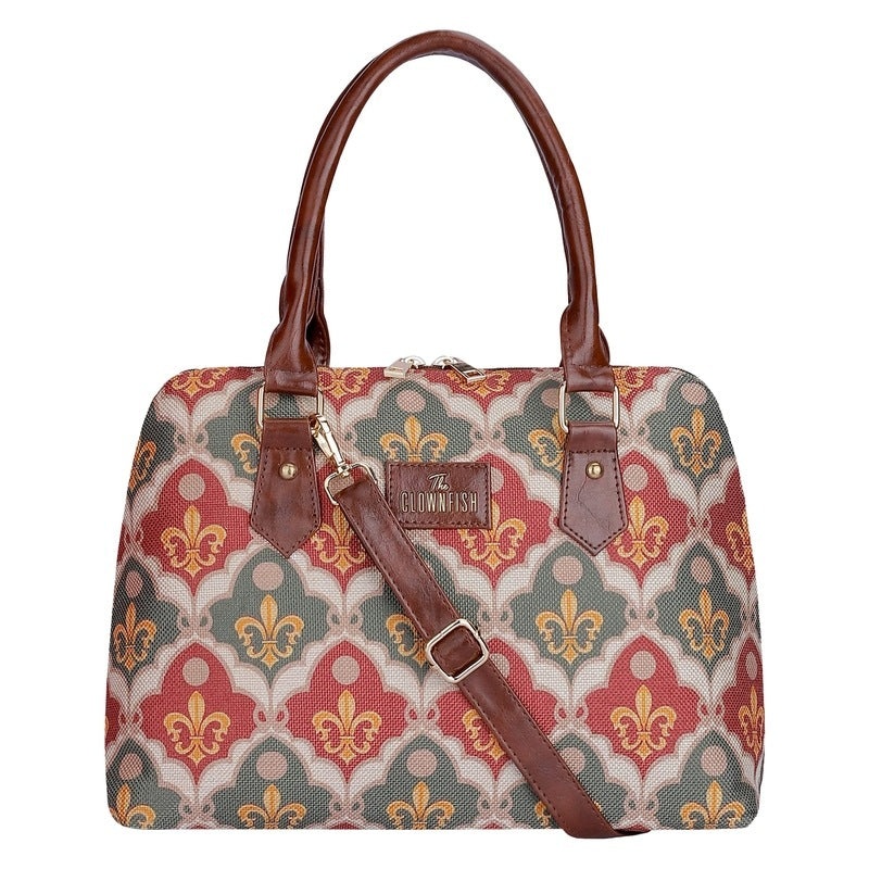 THE CLOWNFISH Montana Series Handbag for Women Office Bag Ladies Purse Shoulder Bag Tote For Women College Girls (Pink-Rangoli Design)