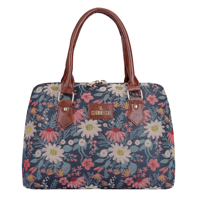THE CLOWNFISH Montana Series Handbag for Women Office Bag Ladies Purse Shoulder Bag Tote For Women College Girls (Purple-Floral)