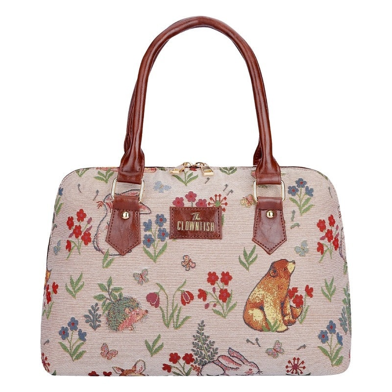 THE CLOWNFISH Montana Series Handbag for Women Office Bag Ladies Purse Shoulder Bag Tote For Women College Girls (White-Animal Print)