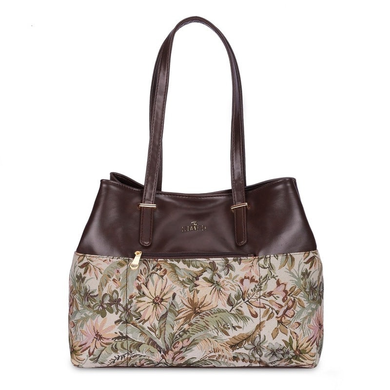 The Clownfish Prudence Handbag for Women Office Bag Ladies Shoulder Bag Tote for Women College Girls with Front Flap Pocket (Beige)