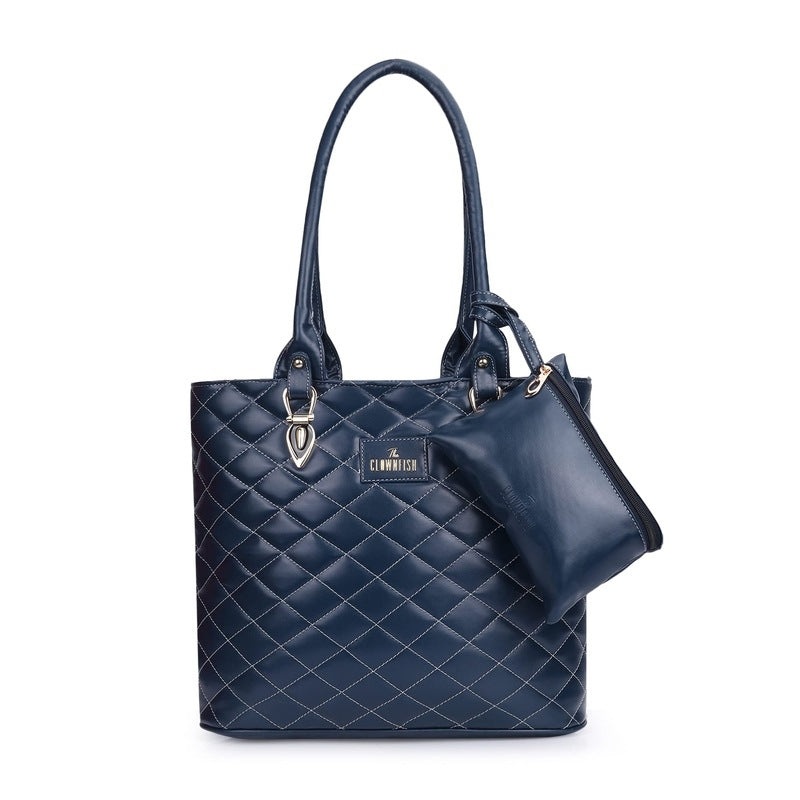 The Clownfish Siya Collection Faux Leather Handbag with Money/Mobile Pouch for Women Office Bag Ladies Shoulder Bag Tote for Women College Girls (Navy Blue)