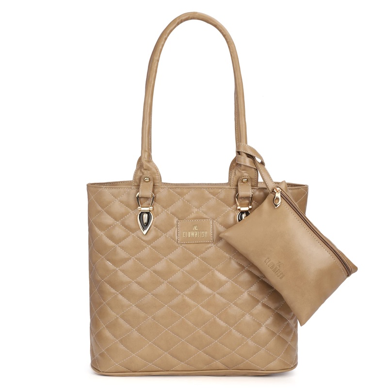 THE CLOWNFISH Siya Collection Handbag - Faux Leather, 2 Compartments | Zip Pouch Included | Capacity: 14.5L | Light Brown