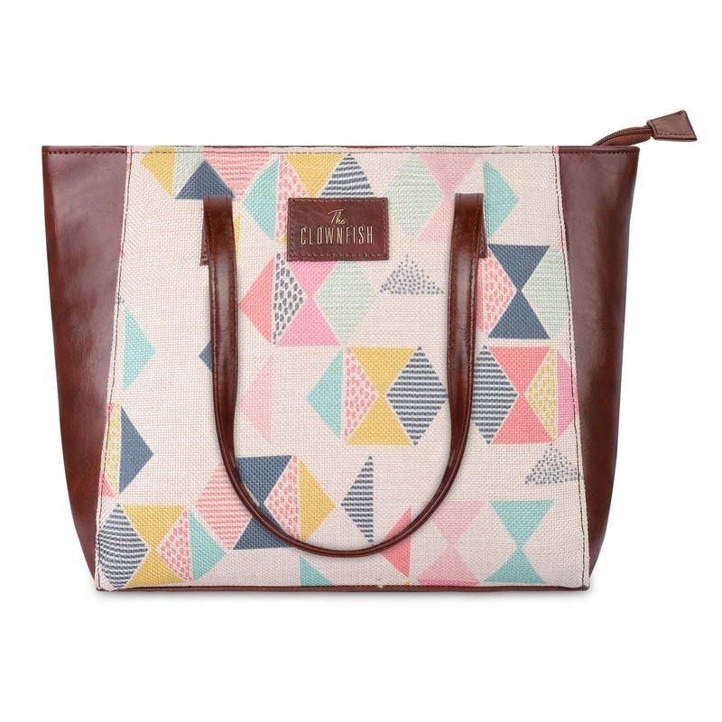 THE CLOWNFISH Valentine Printed Handicraft Fabric & Faux Leather Handbag for Women Office Bag Ladies Shoulder Bag Tote for Women College Girls (Blue)