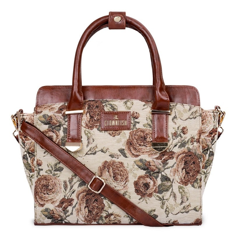 THE CLOWNFISH Women Zella Handbag Office Bag Ladies Shoulder Bag Tote College Girls (Flax), Brown